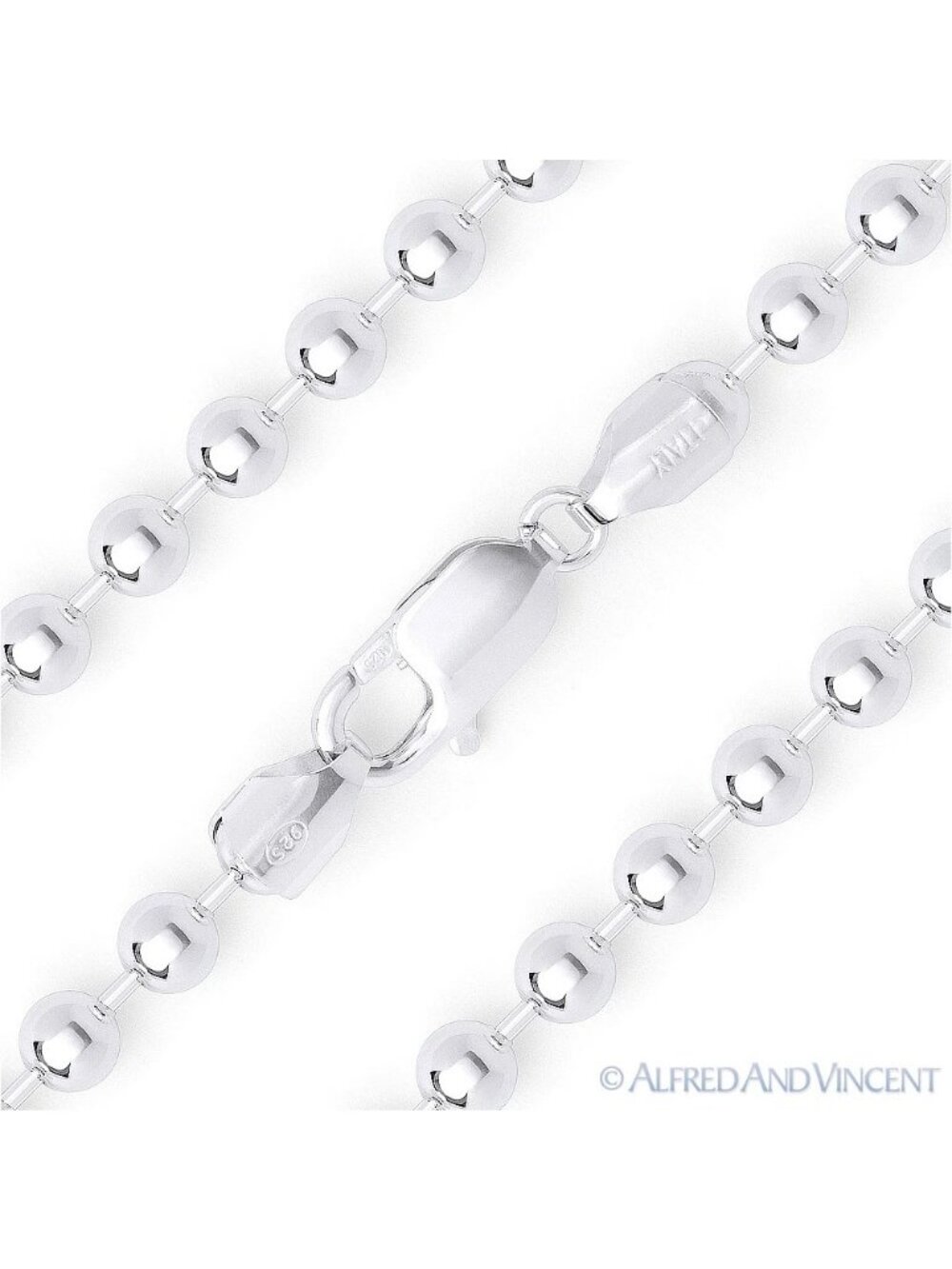 5mm Polished Ball Bead Link Italian Chain Necklace in .925 Sterling Silver 24"
